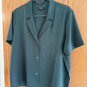 Quince Dark Green Short Sleeve Silk Shirt